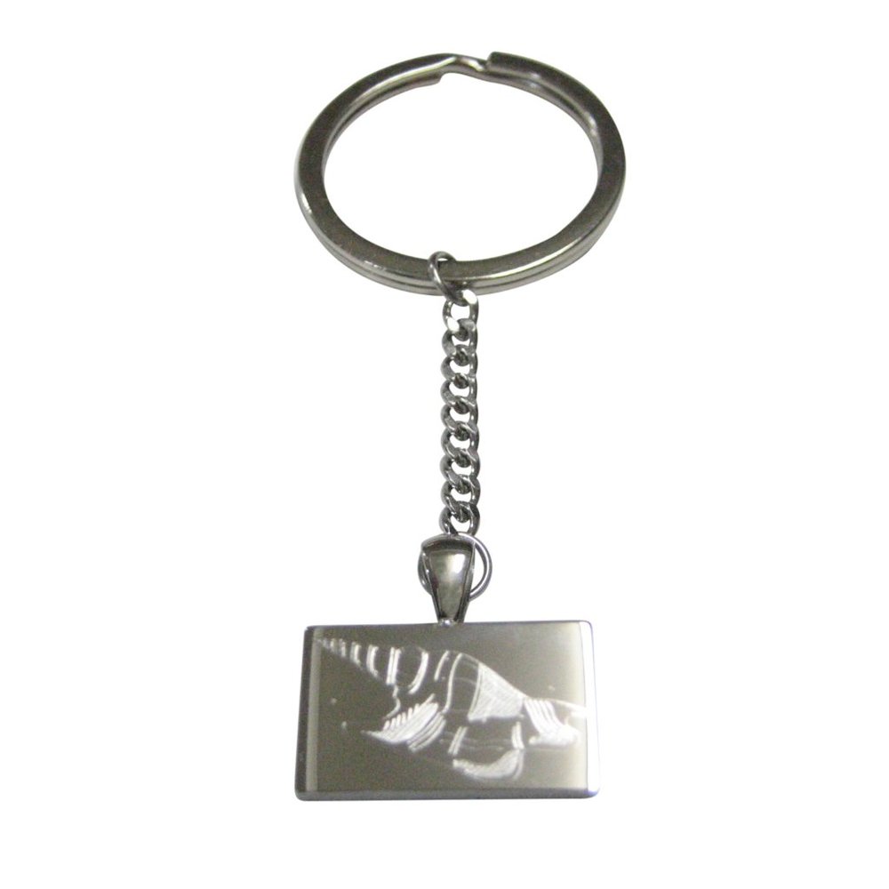 Silver Toned Rectangular Etched Sea Shell Pendant KeychainThe pendant is roughly